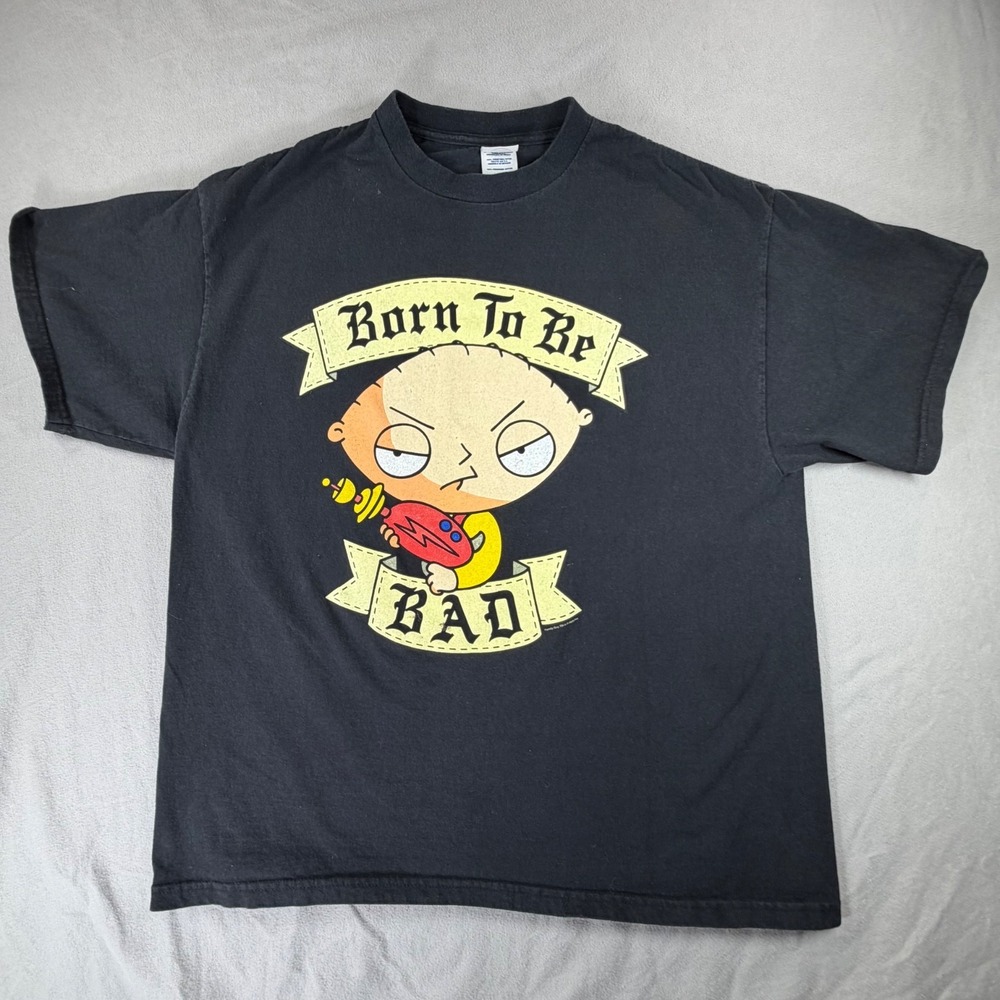 Family Guy Stewie Born To Be Bad T Shirt Mens XL Black Graphic‎ Cartoon Tee